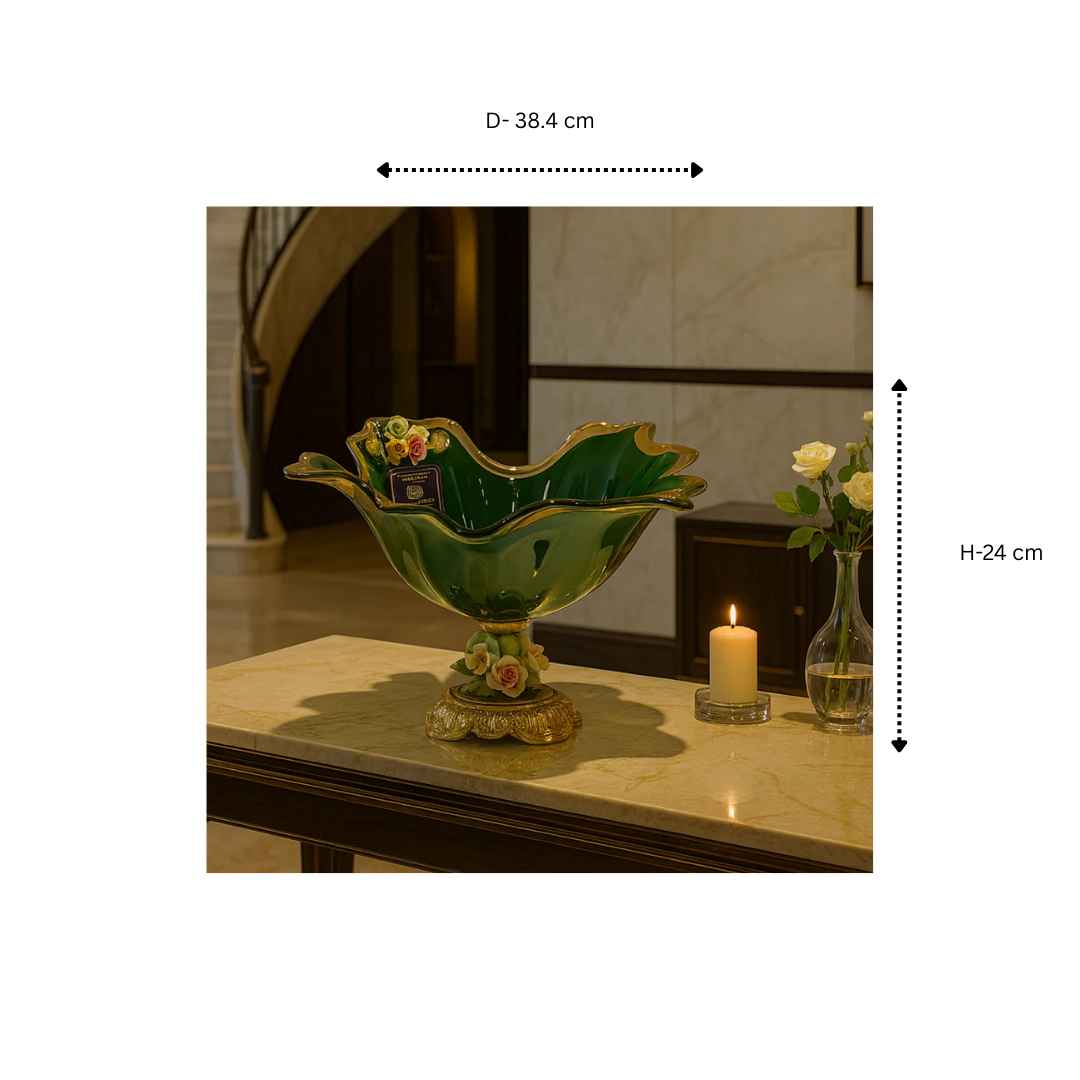 MURANO GREEN CRYSTAL FLORAL BOWL MEDIUM