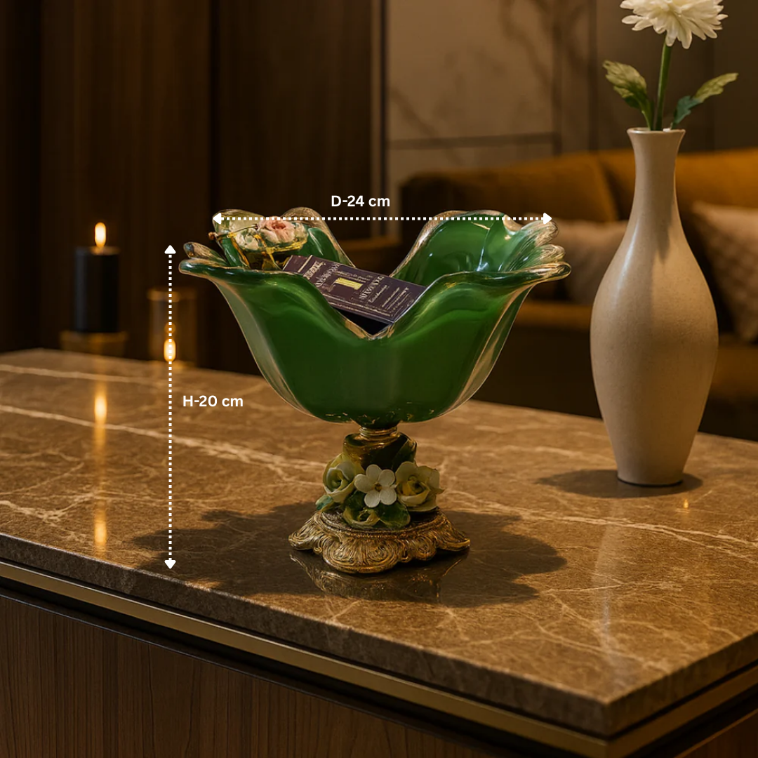 MURANO GREEN CRYSTAL FLORAL BOWL SMALL