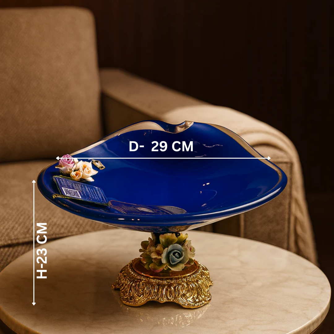 Murano Blue Crystal Floral Bowl Medium