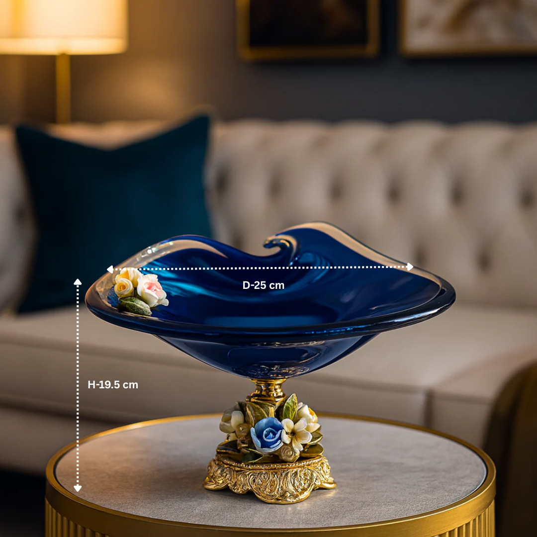 MURANO BLUE CRYSTAL FLORAL BOWL SMALL