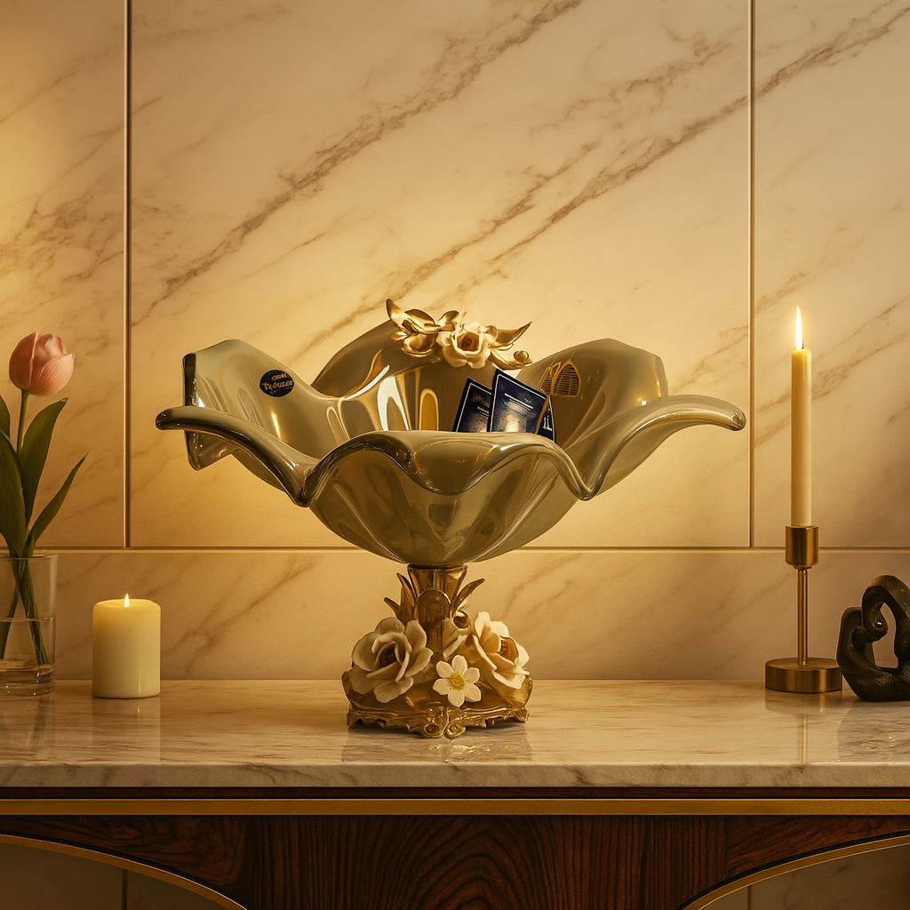 MURANO GREY CRYSTAL FLORAL VASE LARGE