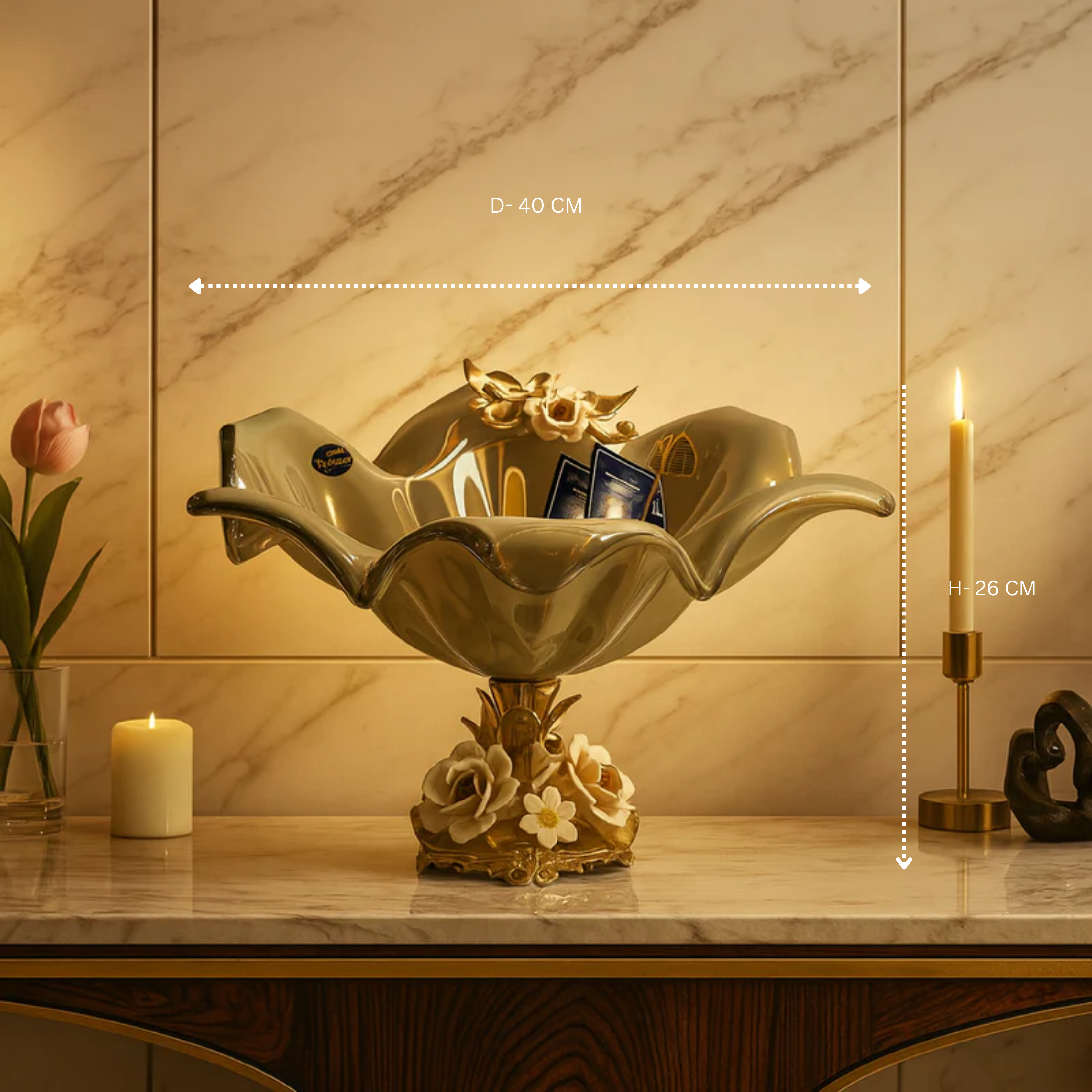 MURANO GREY CRYSTAL FLORAL VASE LARGE