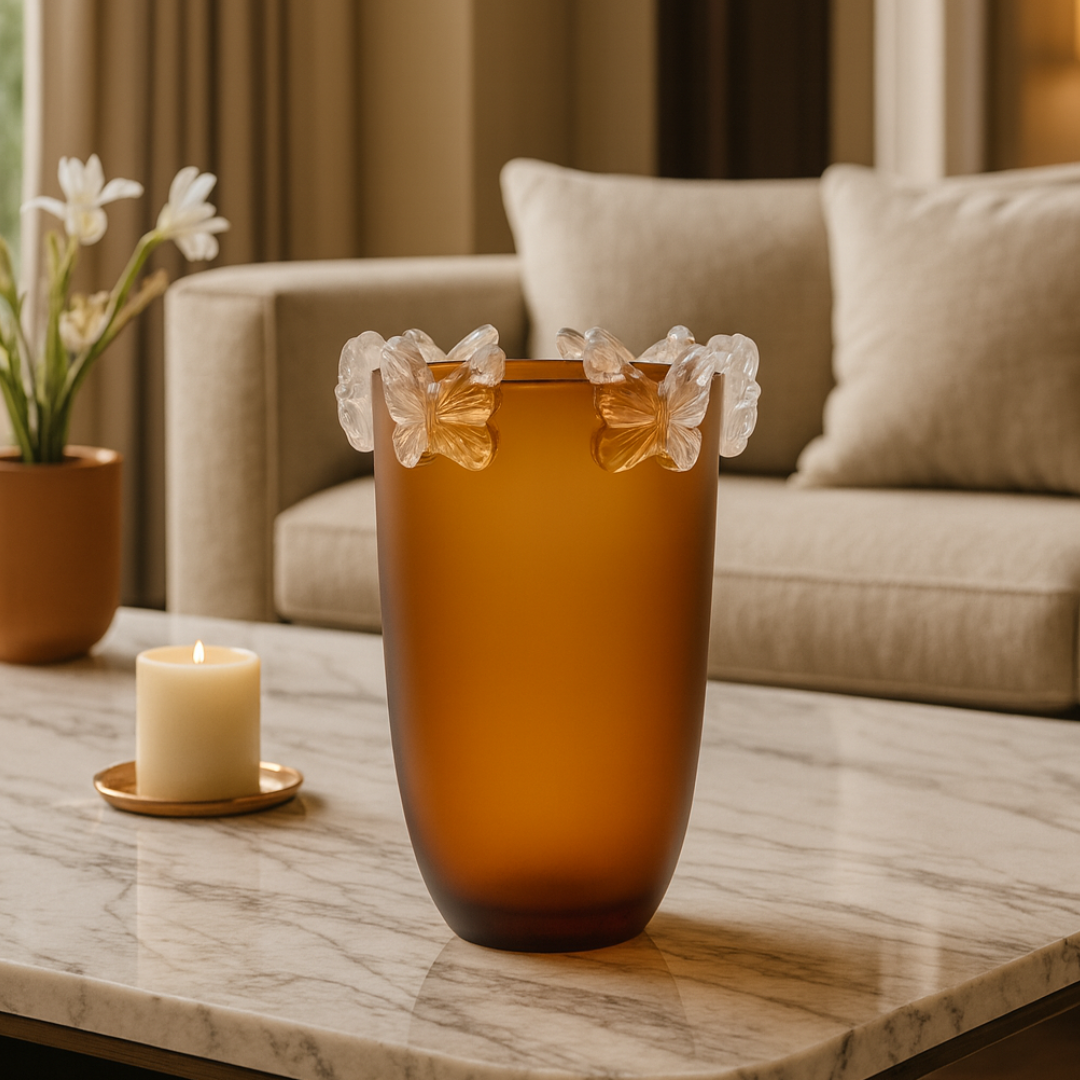 Crystal Butterfly Vase Frost Amber Large