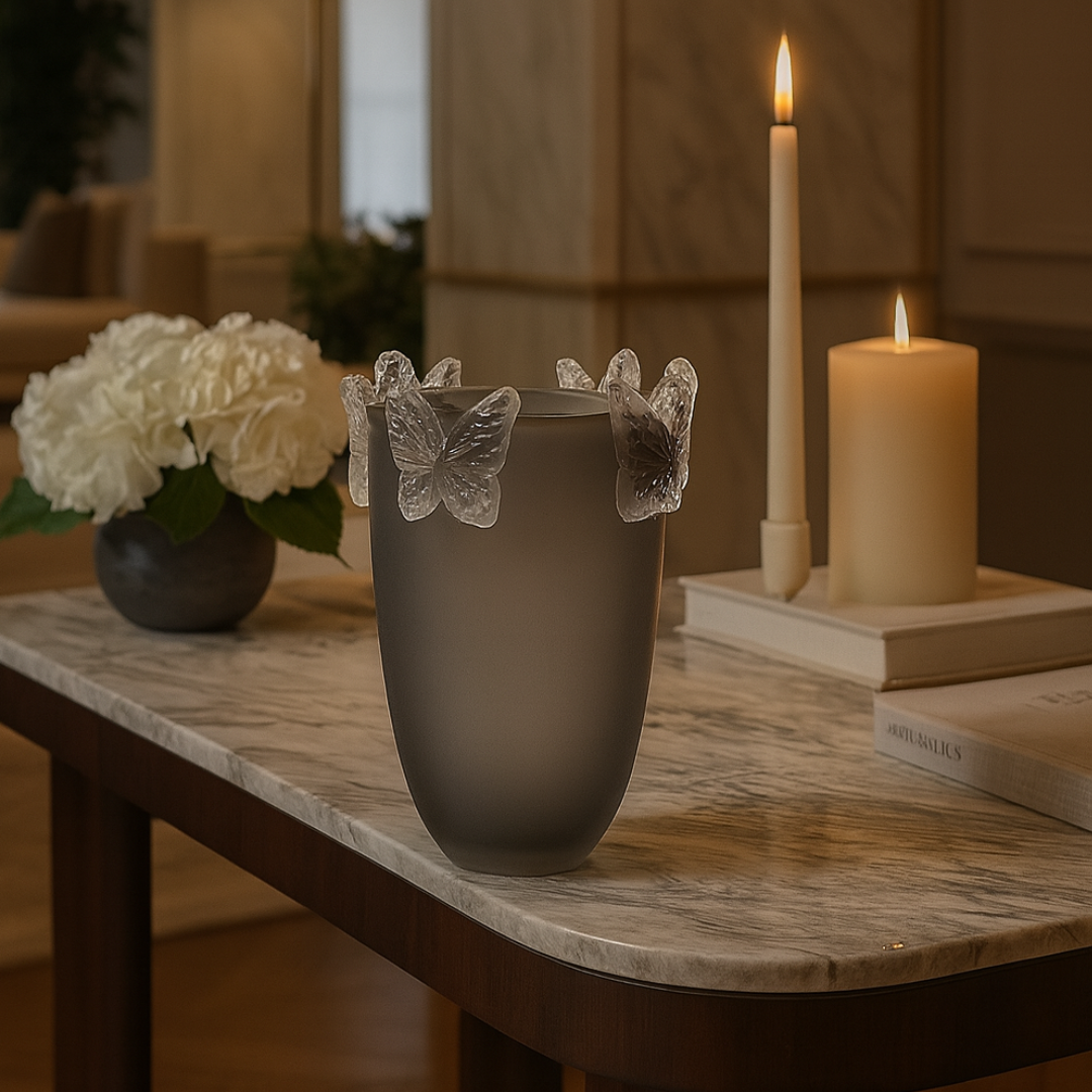 Crystal Butterfly Vase Gray Small