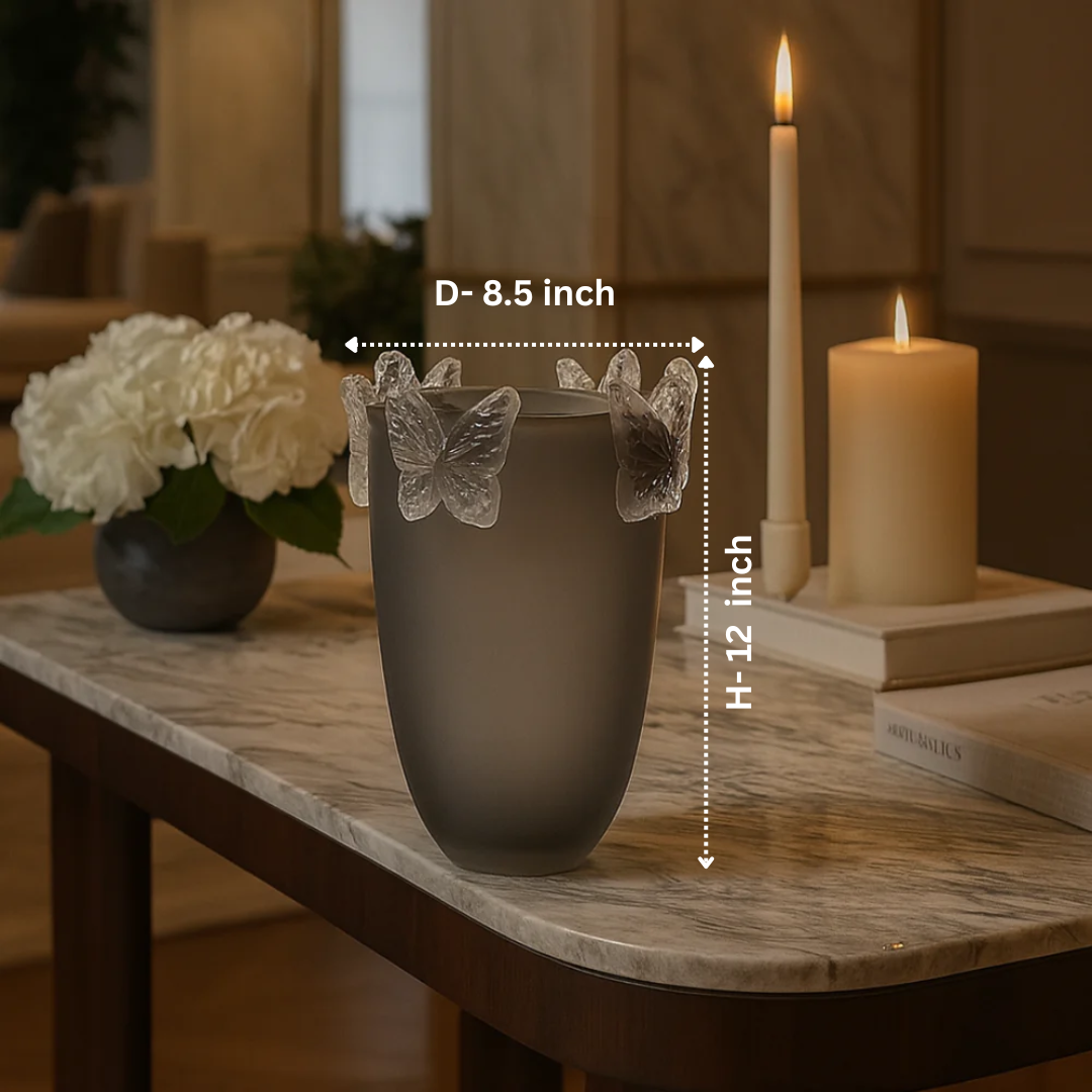 Crystal Butterfly Vase Grey Small