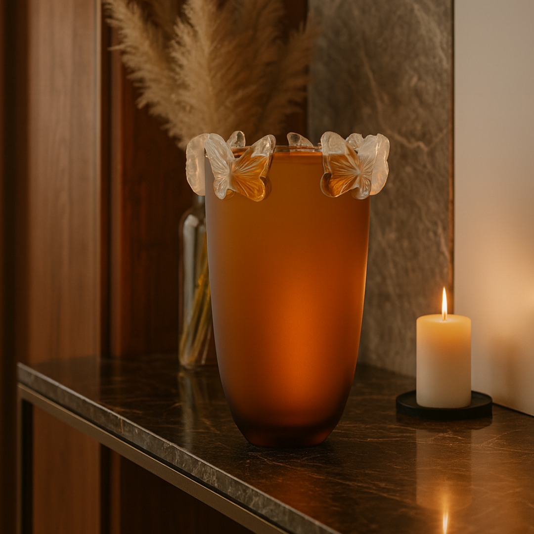 Crystal Butterfly Vase Amber Small