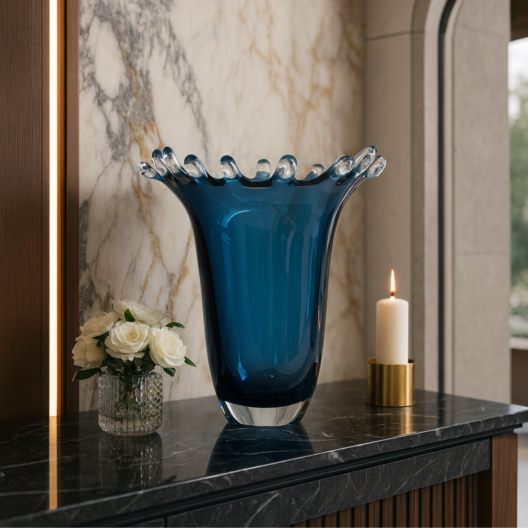 Crystal Aqua Splash Vase Small