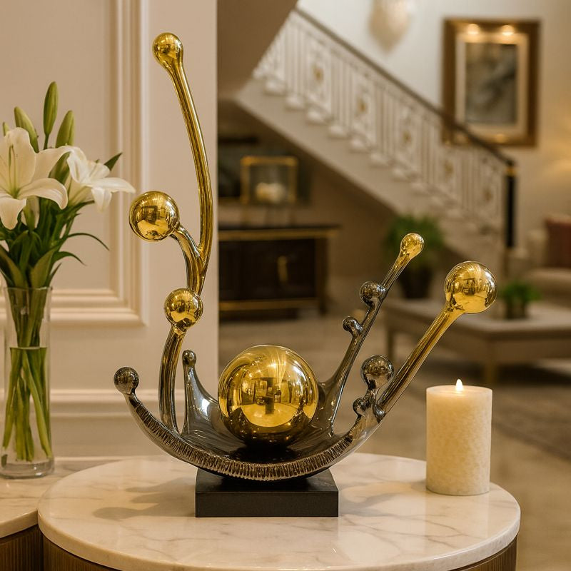 Futuristic Art Object with Sphere Golden Black