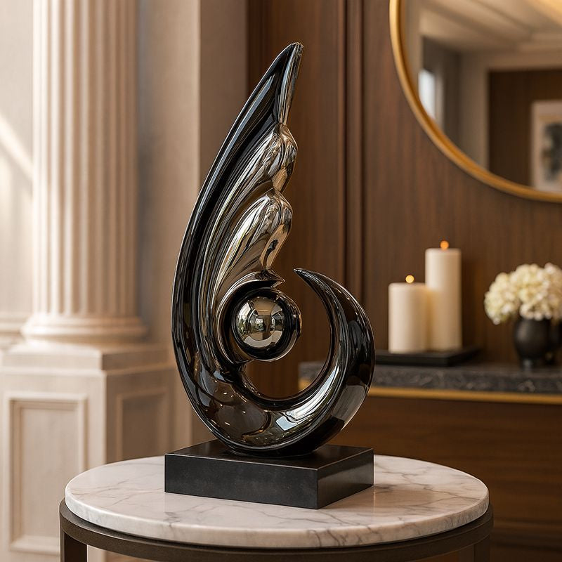 Swirl Design Artistic Sculpture Sil. Black