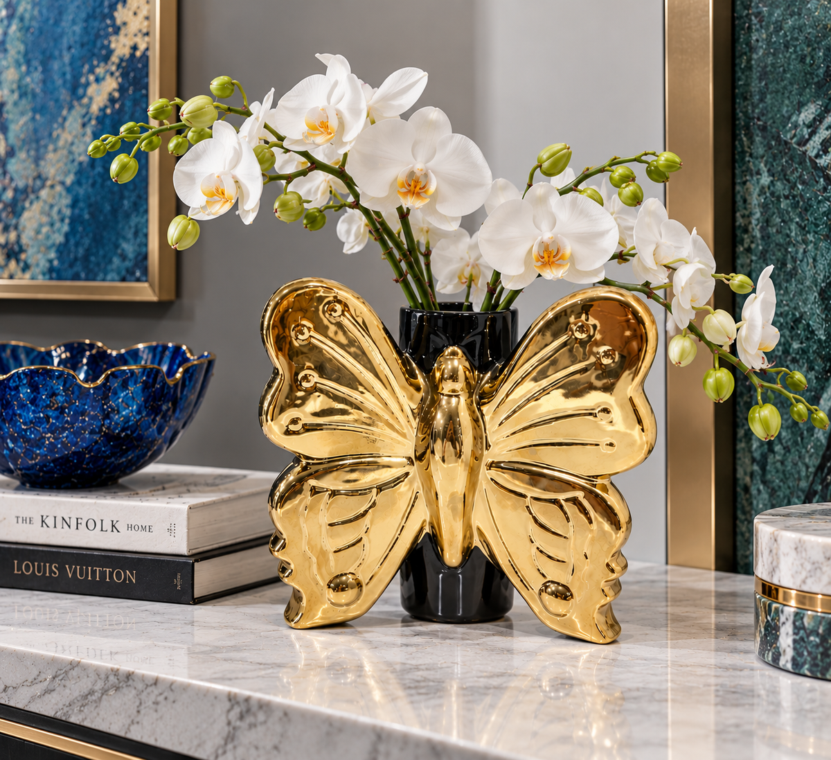 Golden Butterfly Decorative Vase