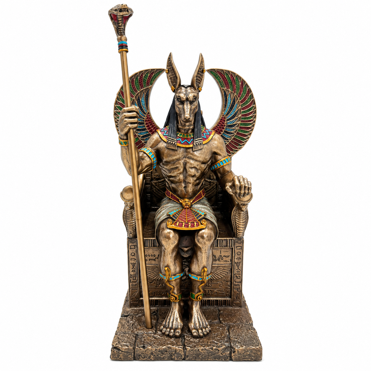 Egyptian god Anubis sitting in a throne