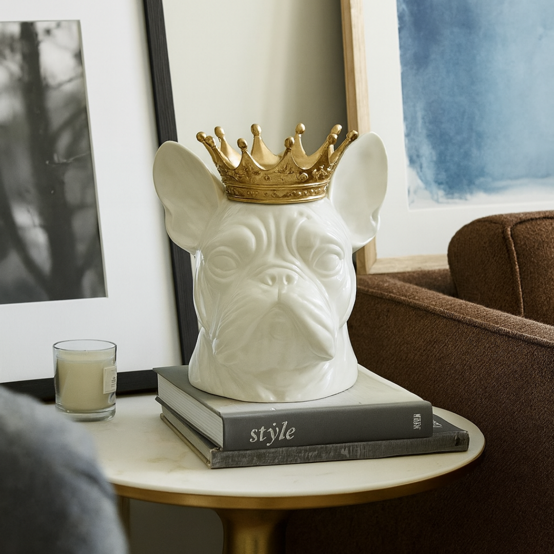 French Bull Dog Head with Crown (H-36.5CM)
