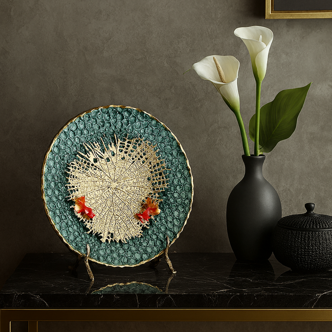 Peacock Green Plate with Dipplay Stand