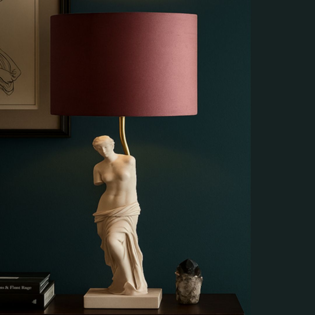 Venus de Milo Inspired Table Lamp with Burgundy Shade(63.7CM)