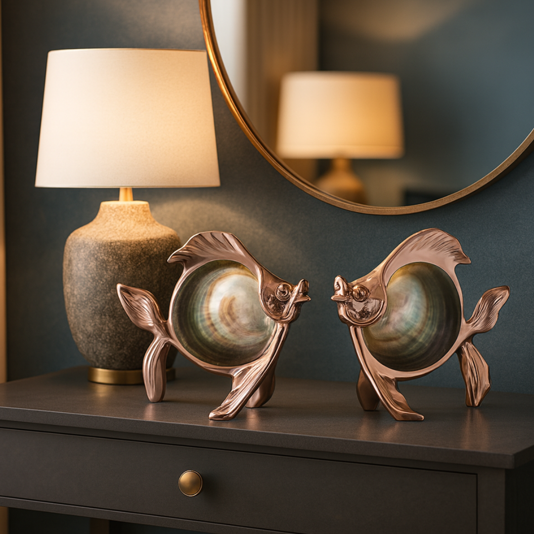 Set of 2 Shell Fish Rose Gold Crystal