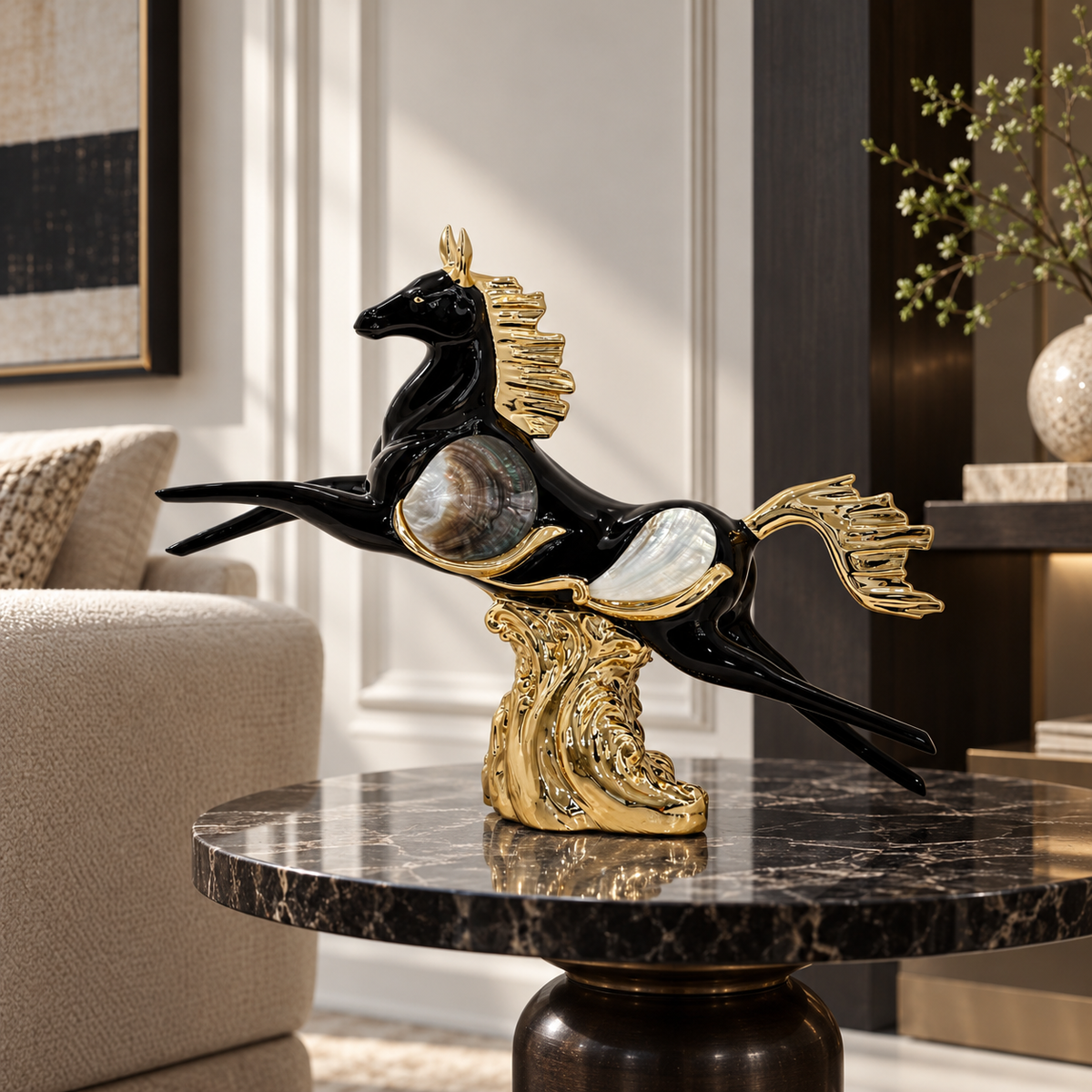 Jumping Horse Figurine Black