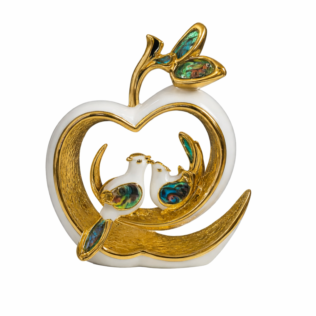Apple with Birds Sculpture Golden crystal