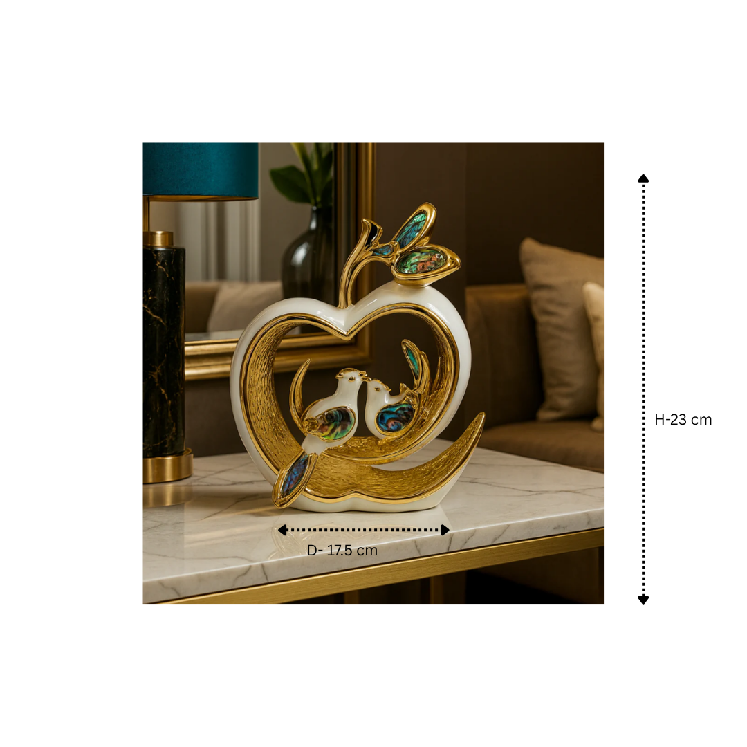 Apple with Birds Sculpture Golden crystal