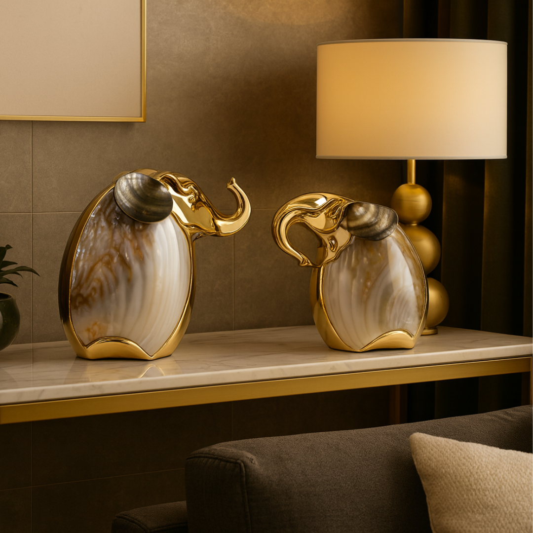 Set of 2 Shell Elephant Golden crystal