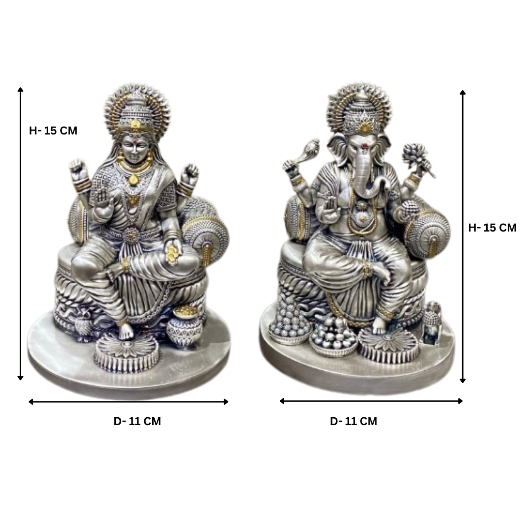 Majestic Laxmi Ganesha 6 inch Silver