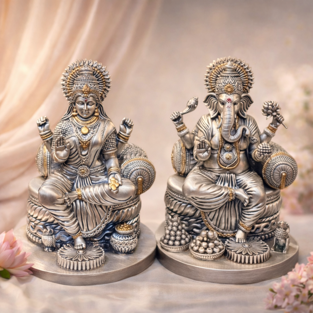 Majestic Laxmi Ganesha 6 inch Silver