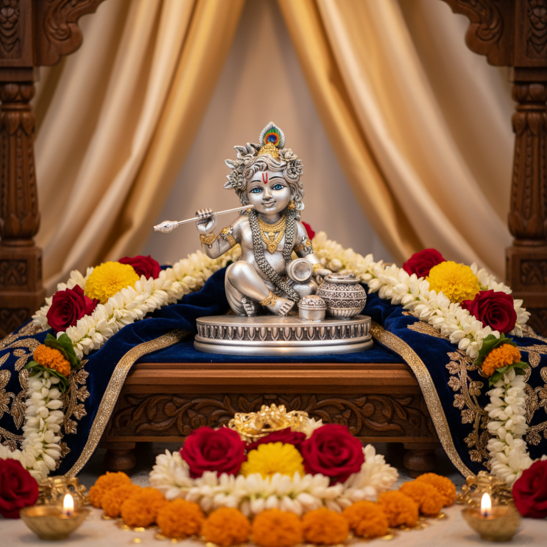 Divine Silver-Plated Bal Krishna Idol (H-8 cm )