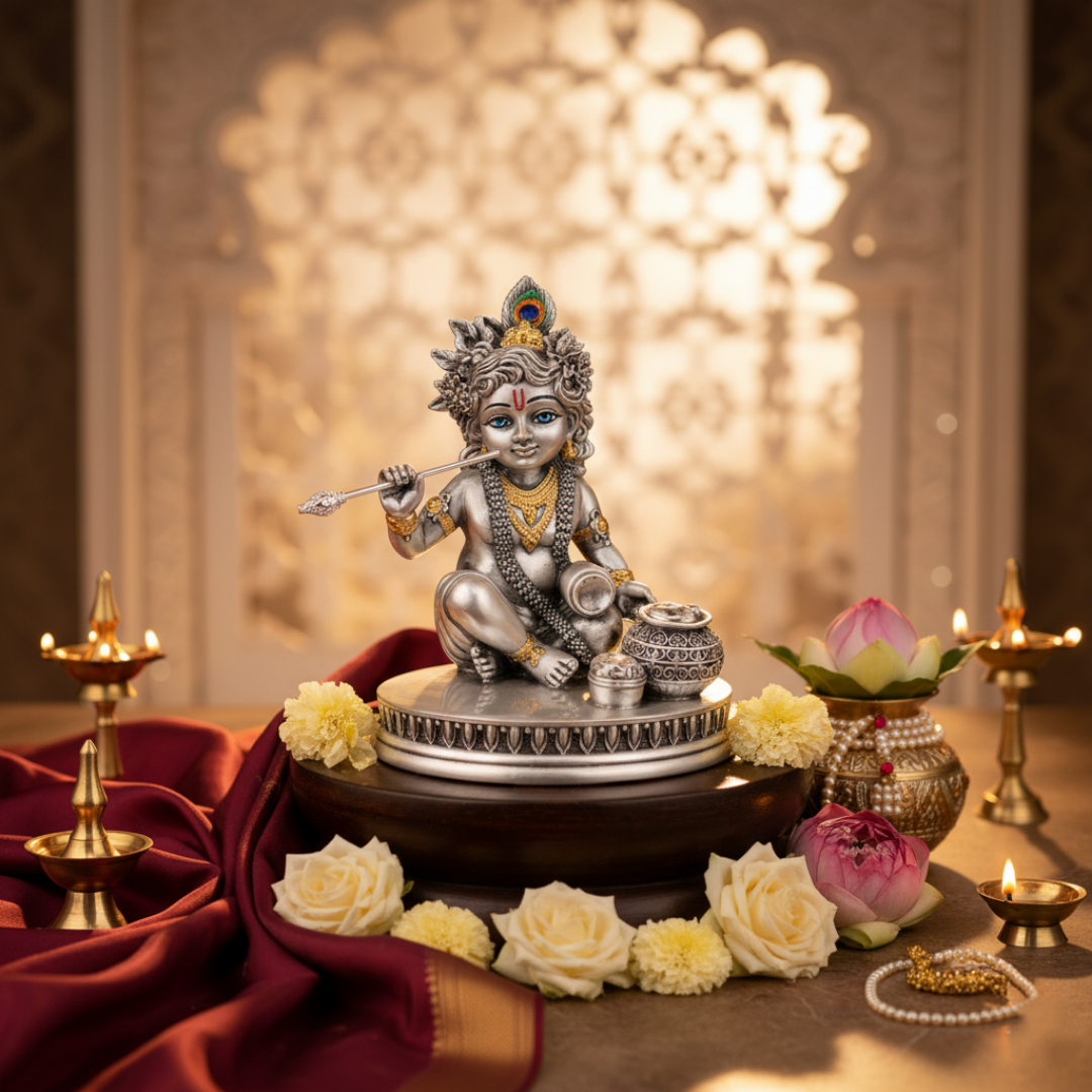 Divine Silver-Plated Bal Krishna Idol (H-12 cm)