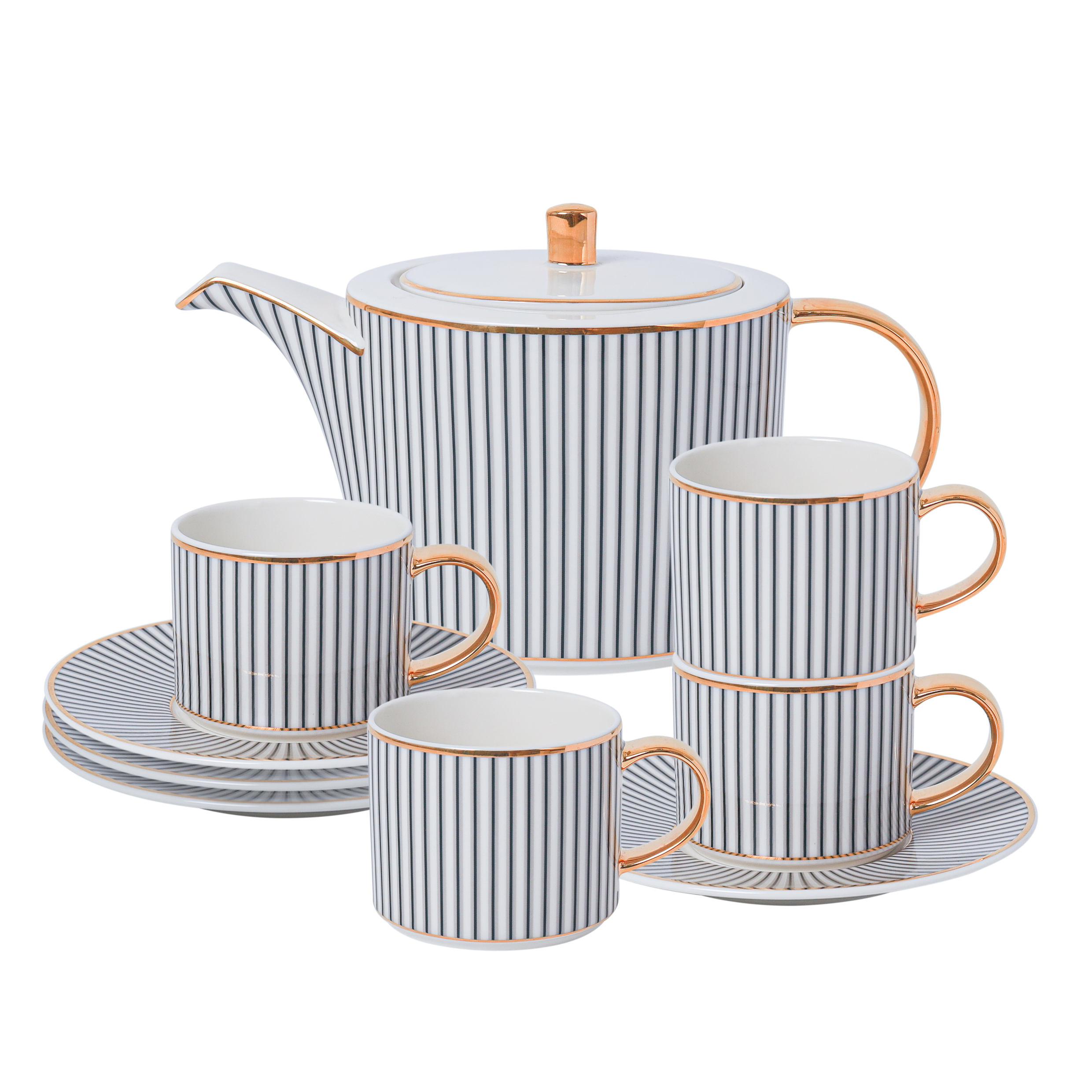 ROYAL AURA PORCELAIN (6 Cup and 6 Sauser 1 Creamer 1 Kettle with Lid 1 Sugar bowl with Lid)