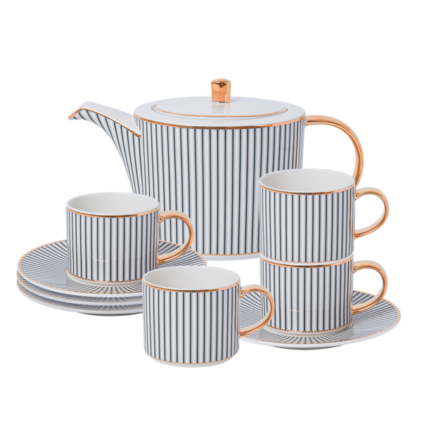 ROYAL AURA PORCELAIN (6 Cup and 6 Sauser 1 Creamer 1 Kettle with Lid 1 Sugar bowl with Lid)