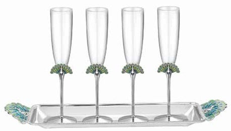 Set of 4 Peacock Glasses with Tray
