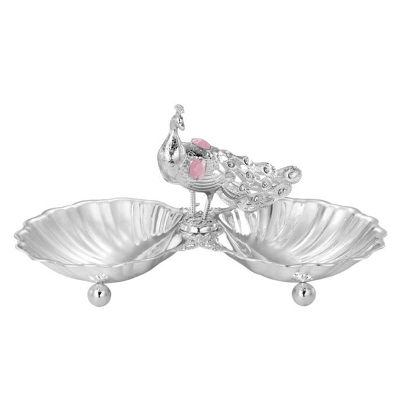 Peacock with 2 Serving Silver Pink