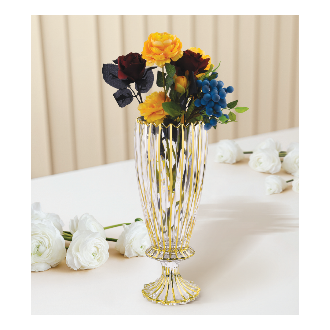 Streak design footed vase with golden lining