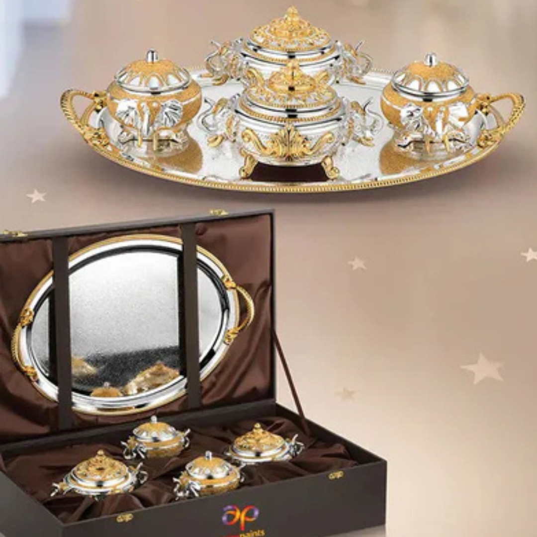 OVAL TRAY WITH ELEPHANT SUGAR POT (22001+22300 2+22301 2) Dualtone