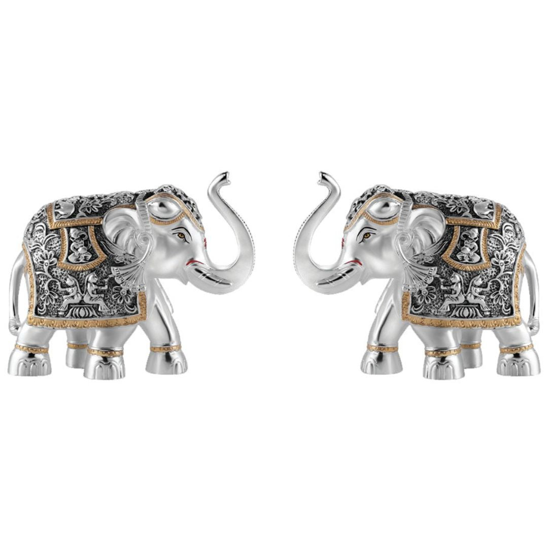 Set of 2  Silver Elephant Medium (9.5cm)