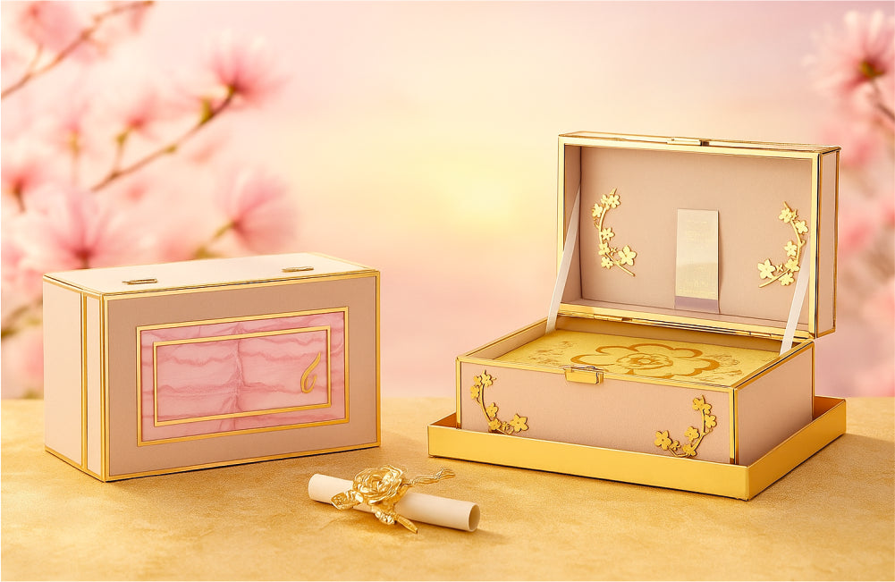 Luxurious Pink & Gold Invitation Box Set