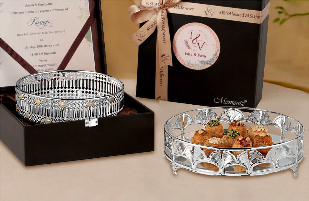 Elegant Wedding Invitation Box with Designer Silver Platter