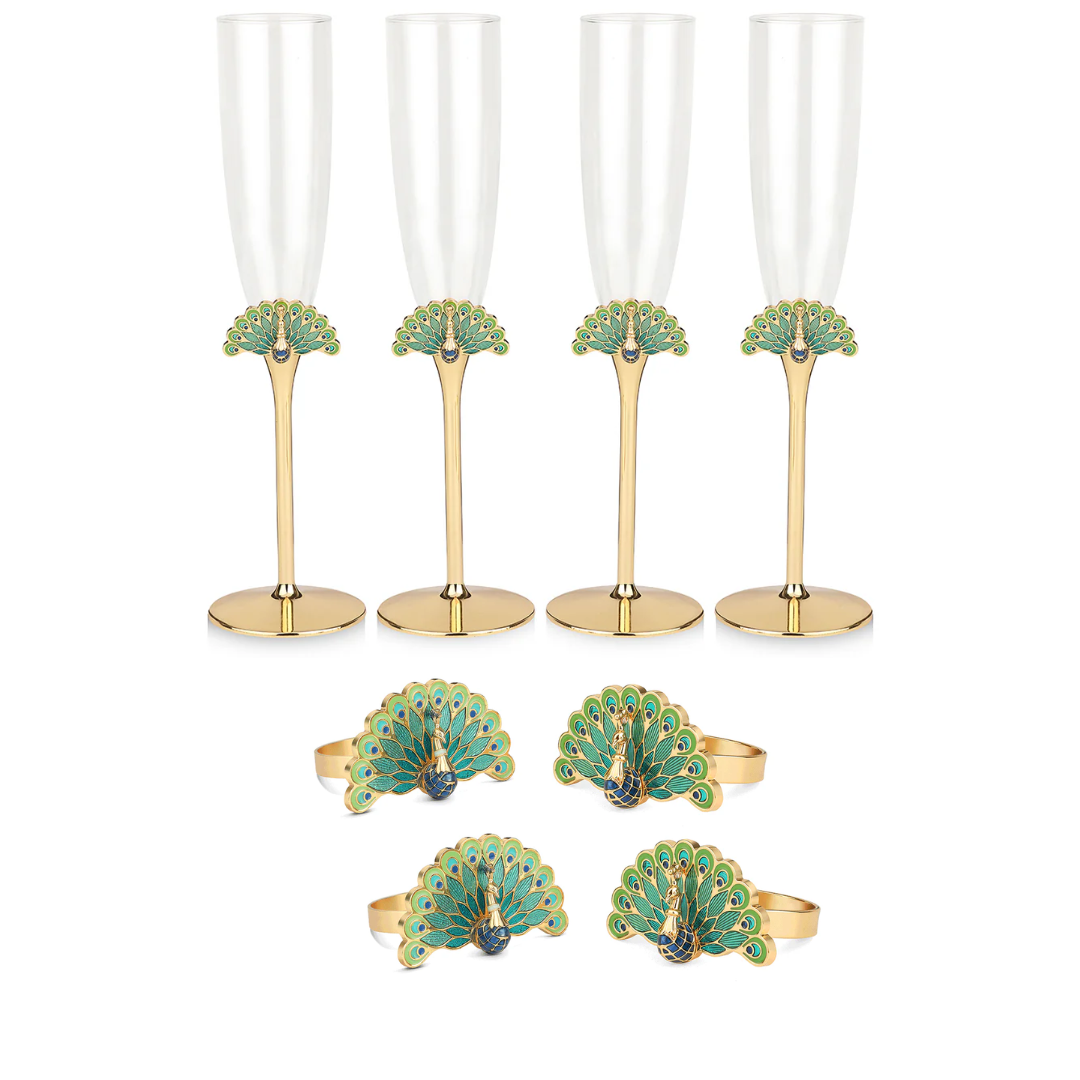 Peacock flutes with napkin rings - Set of 4