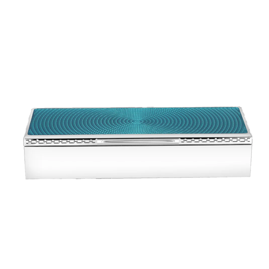 Silver-Plated Rectangle Jewellery Box | Luxury Ripple Circle Enamel Trinket & Keepsake Gift Box