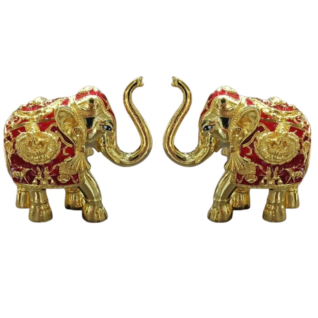 Shankh Elephant Gold Red Meena (Set of 2)