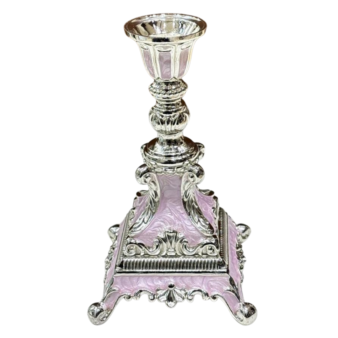 Silver-Plated Enamel Baroque Candle Stand