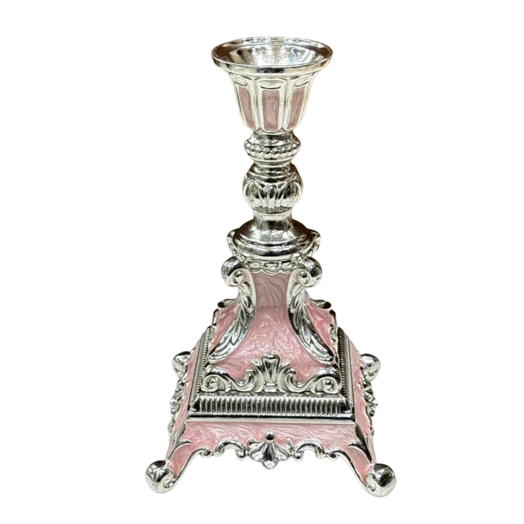 Silver-Plated Enamel Baroque Candle Stand