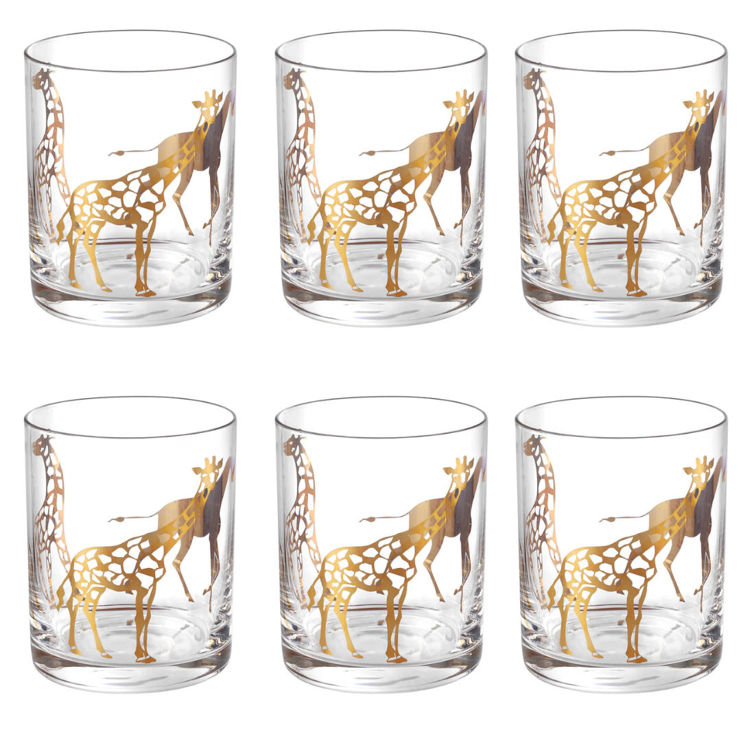 Gold Giraffe Tumbler Glasses – Set of 6