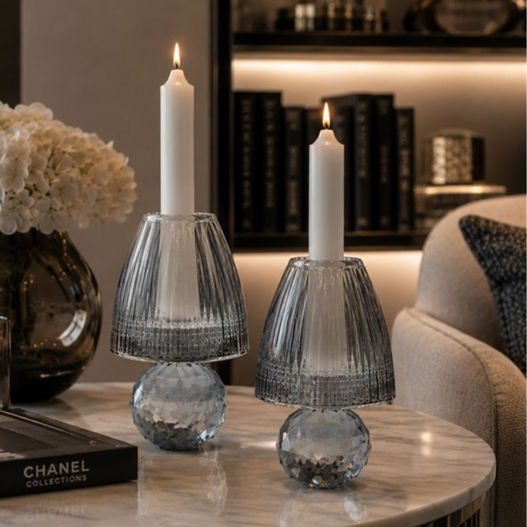 Crystal Lamp-Shaped Candle Stand Set of 2
