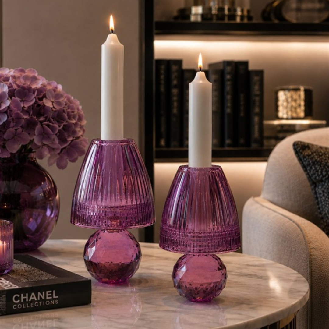 Crystal Lamp-Shaped Candle Stand Set of 2