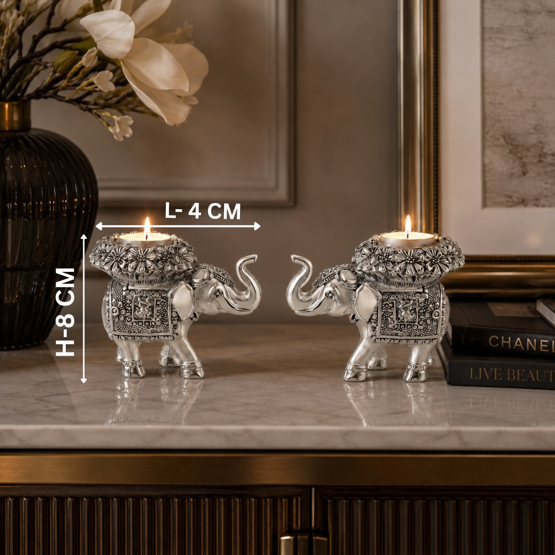 Silver-Plated Elephant Tealight Candle Holder Set of 2