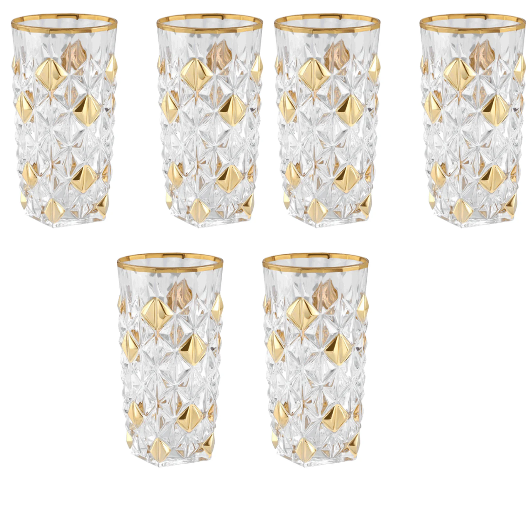 Gold Stud Crystal Water Glass Set of 6