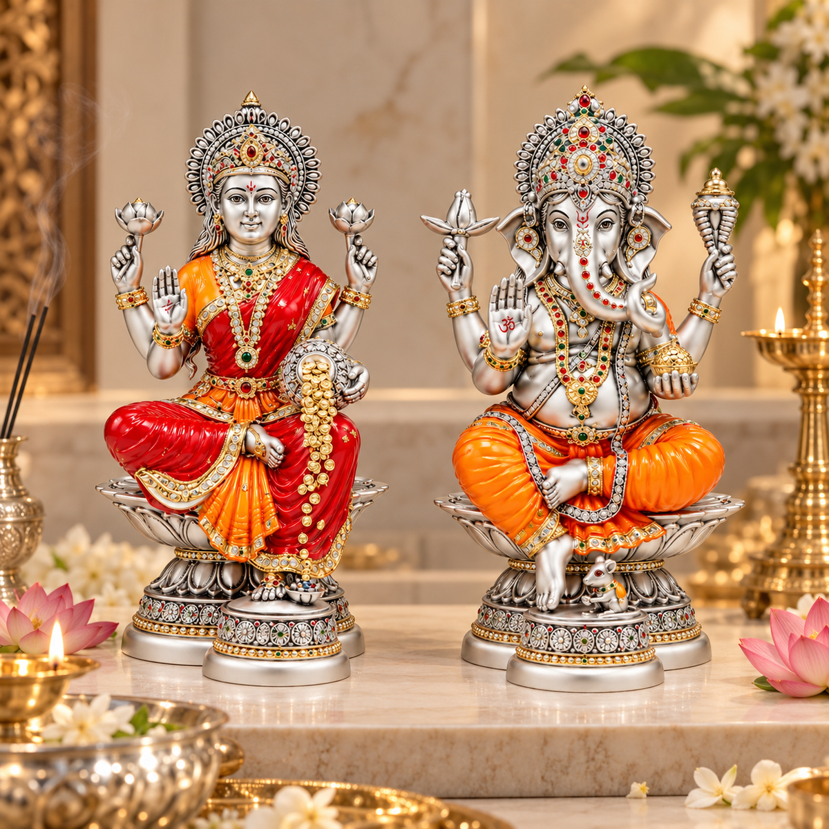 Sitting Laxmi Ganesha Colored