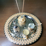 Pastel Puja Thali with peacock round tray