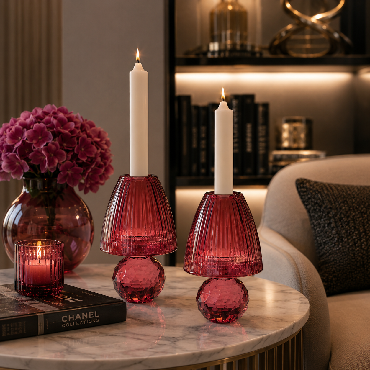 Crystal Lamp-Shaped Candle Stand Set of 2