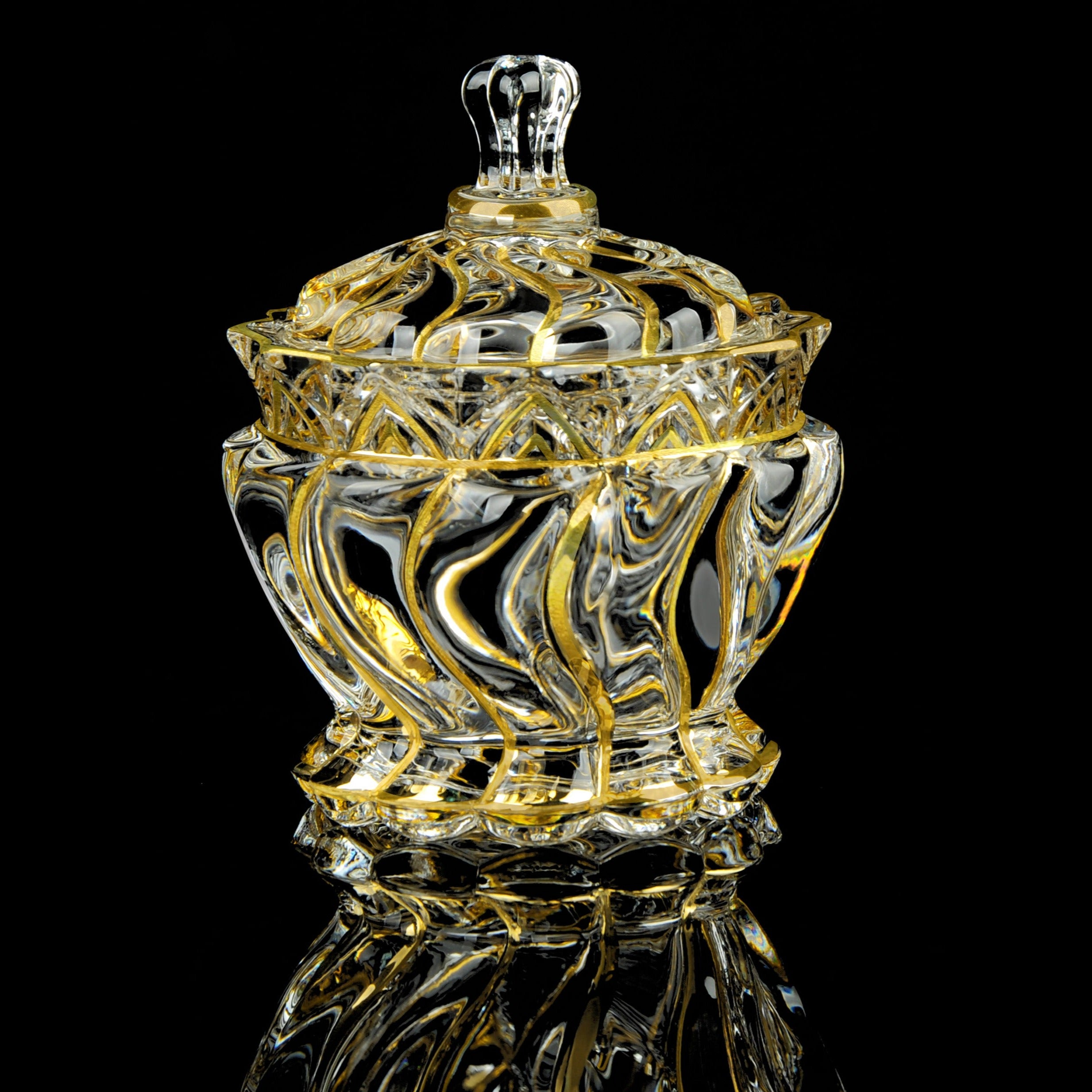 Swirl design candy bowl with lid golden lining